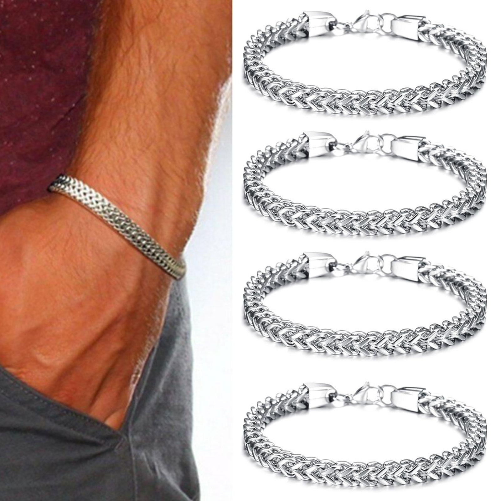 Mens Silver Steel Bracelet Heavy Wristband Bangle Chain FA Jewelry