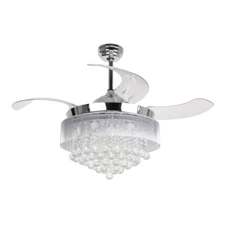 Parrot Uncle Crystal Ceiling Fan with Lights Crystal Chandelier Fan with 4 Retractable Blades and Remote Control, 3000K Warm LED