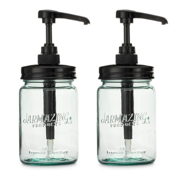 Jarmazing Products Vintage Blue Glass Mason Jar Syrup and Condiment Dispenser – Two-Pack