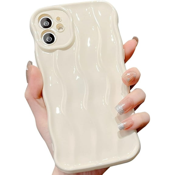 Compatible with iPhone 11 Case,Cute 3D Water Ripple Pattern Curly Wave Frame Soft TPU Back Full Body Screen Camera Protective Cover Bumper Shockproof case for Women and Girls-White