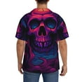 thumbnail image 3 of Pofeuu Purple-Red Skull Print Mens Casual Short Sleeve Shirts Beach Summer Spread Collar Pocket Tops Men's Casual Short-sleeved Shirt-3X-Large, 3 of 5