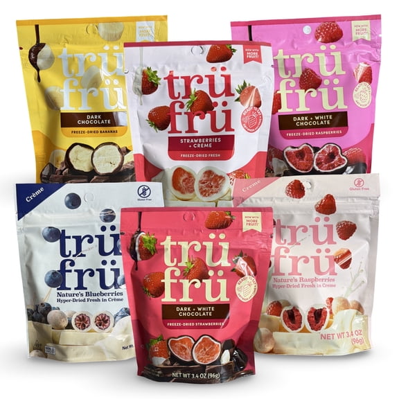 Tru Fru Chocolate & Creme Covered Hyper-Dried Fresh Fruit 6 Flavor Variety Pack
