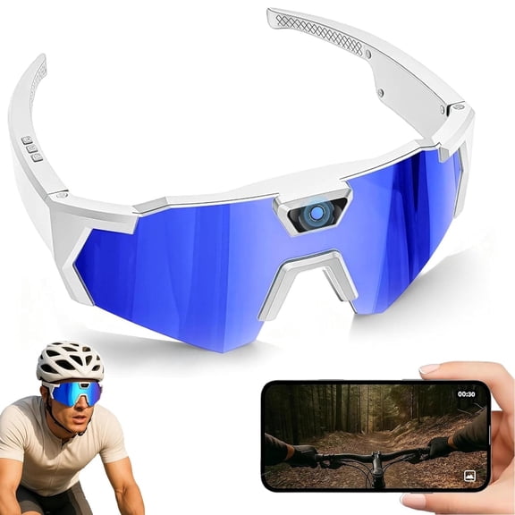 Wiher Smart Camera Glasses, 4k POV Sports Glasses HD Recording Video, Cycling Action Sunglasses, Wearable Audio Take a Picture Wireless Photography Shooting VCR，Suitable for Men and Women(Blue)