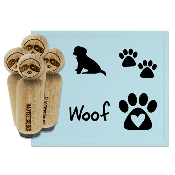 Puppy Dog Woof Paw Print Heart Rubber Stamp Set for Scrapbooking Crafting Stamping - Mini 1/2 Inch