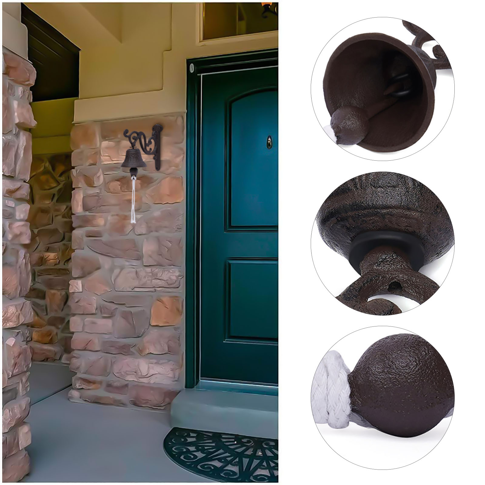 Wildnix Outdoor Dinner Bells Made of Durable Cast Iron, Vintage Rustic Design, Clear Pleasant Sound, Easy Installation, Ideal for Doorbells, Call Signs, School Bells, and Outdoor Decorations