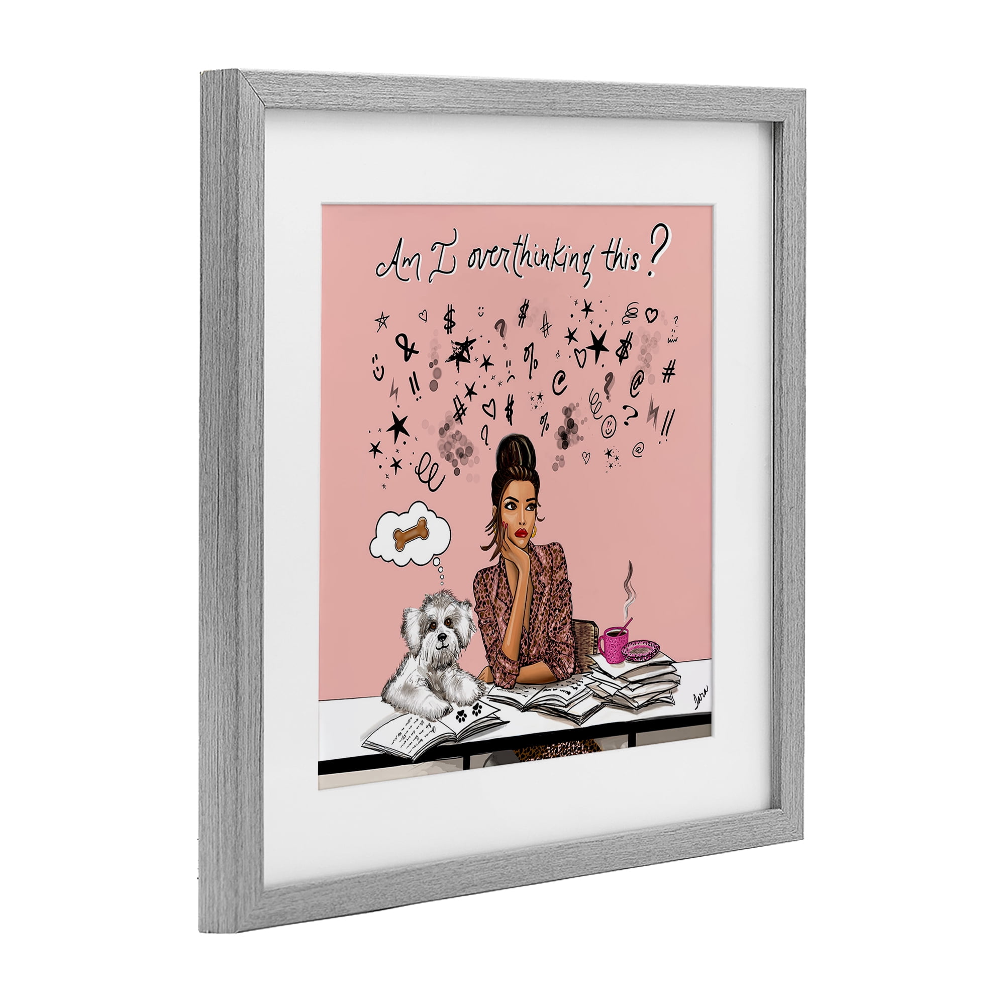 Stupell Industries Overthinking Reflection with Puppy Gray Framed Print Under Glass, design by Tara Boone