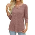 thumbnail image 3 of cfhntfmh Womens 3/4 Sleeve Tops Knit Tshirts Fall Sweater V Neck Casual Top Ladies Solid Color Fashion Blouses Womens Fall Clothes, 3 of 6