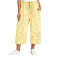 thumbnail image 2 of Linen Pants Women Elastic Waist Plaid Barrel Capris with Pockets Summer Beach Boho Harem Pants Soft Gingham Trousers Yellow M, 2 of 5