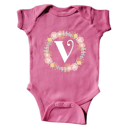 

Inktastic Monogram Letter V Rose Floral Wreath Gift Baby Girl Bodysuit