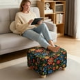 thumbnail image 3 of Xoenoiee Boho Flower Print Square Ottoman Cover Stretch Folding Storage Bench Ottoman Cover Footrest Stool Slipcover Footstool Protector Cover with Elastic Bottom, L, 3 of 7