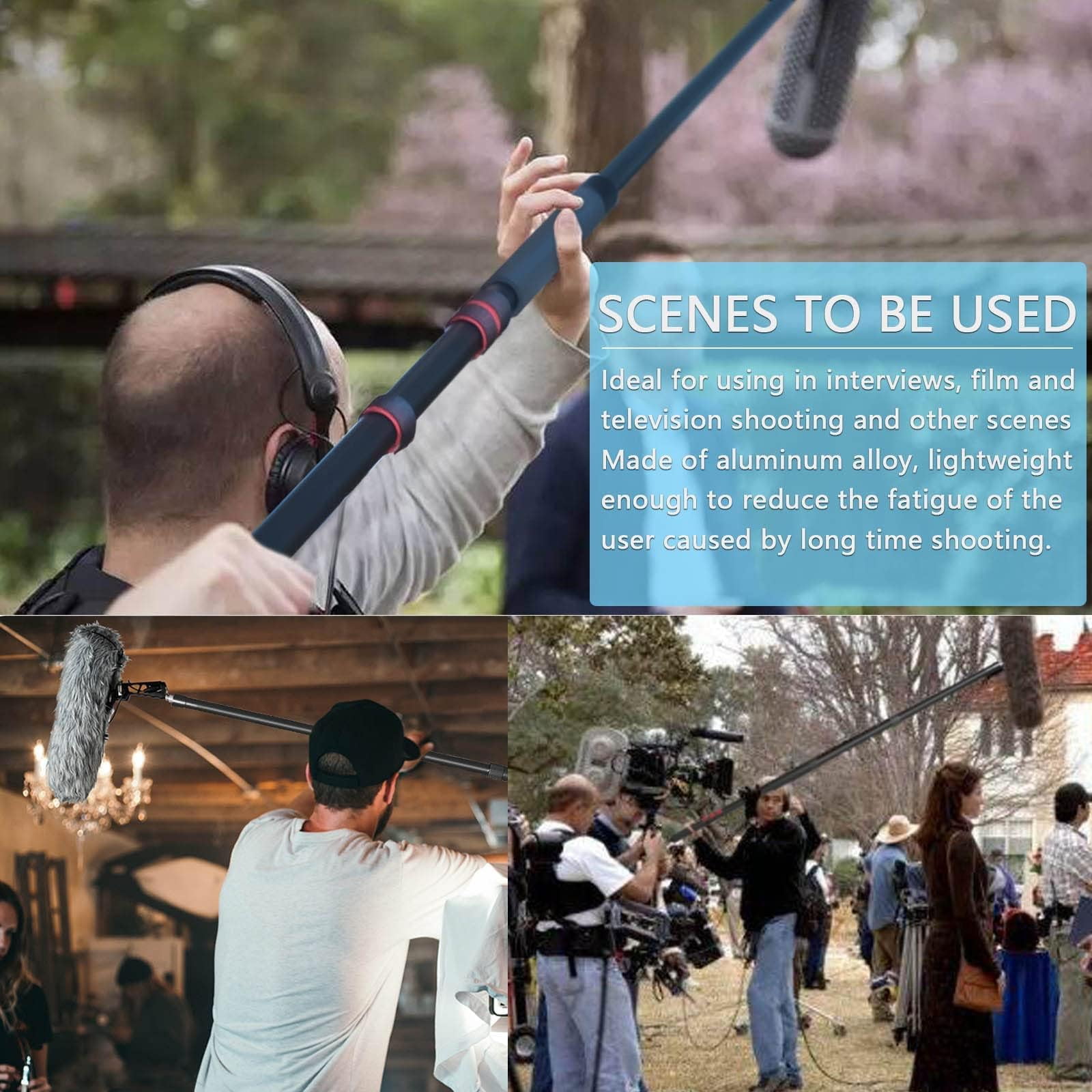 Portable Handheld Boom Pole for Shotgun Mic, 3-Section Extendable Microphone Arm for Filming with 3/8" and 5/8" Threads