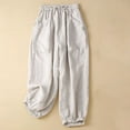 thumbnail image 2 of Womens Travel Pants Cotton And Linen Casual Harem Pants Versatile Large Pocket Wide Leg Nine Point Casual Trousers Soft & Comfortable L Pants For Women, 2 of 9