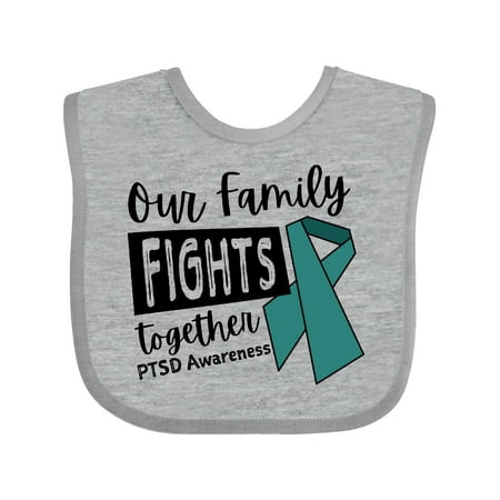 

Inktastic Our Family Fights Together PTSD Awareness Teal Ribbon Gift Baby Boy or Baby Girl Bib