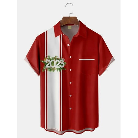 

MLFU The New Year Men s Women s Hawaiian Shirts Short Sleeve Button Down Loose Fit Comfortable Shirts Holiday Bowling Shirts for Boys 5-14 Years