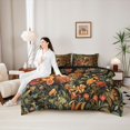 thumbnail image 4 of Castle Fairy Vintage Floral Bear Queen Bedding 7pcs,Daisy Leaf Dark Backdrop Bedding Comforter Set Queen,Orange Green Cream,Black Reversible, 4 of 7