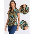 thumbnail image 2 of DARING DIVA Stand Collar Floral Silky Work Blouse Top Navy Blue XS M Black, 2 of 6