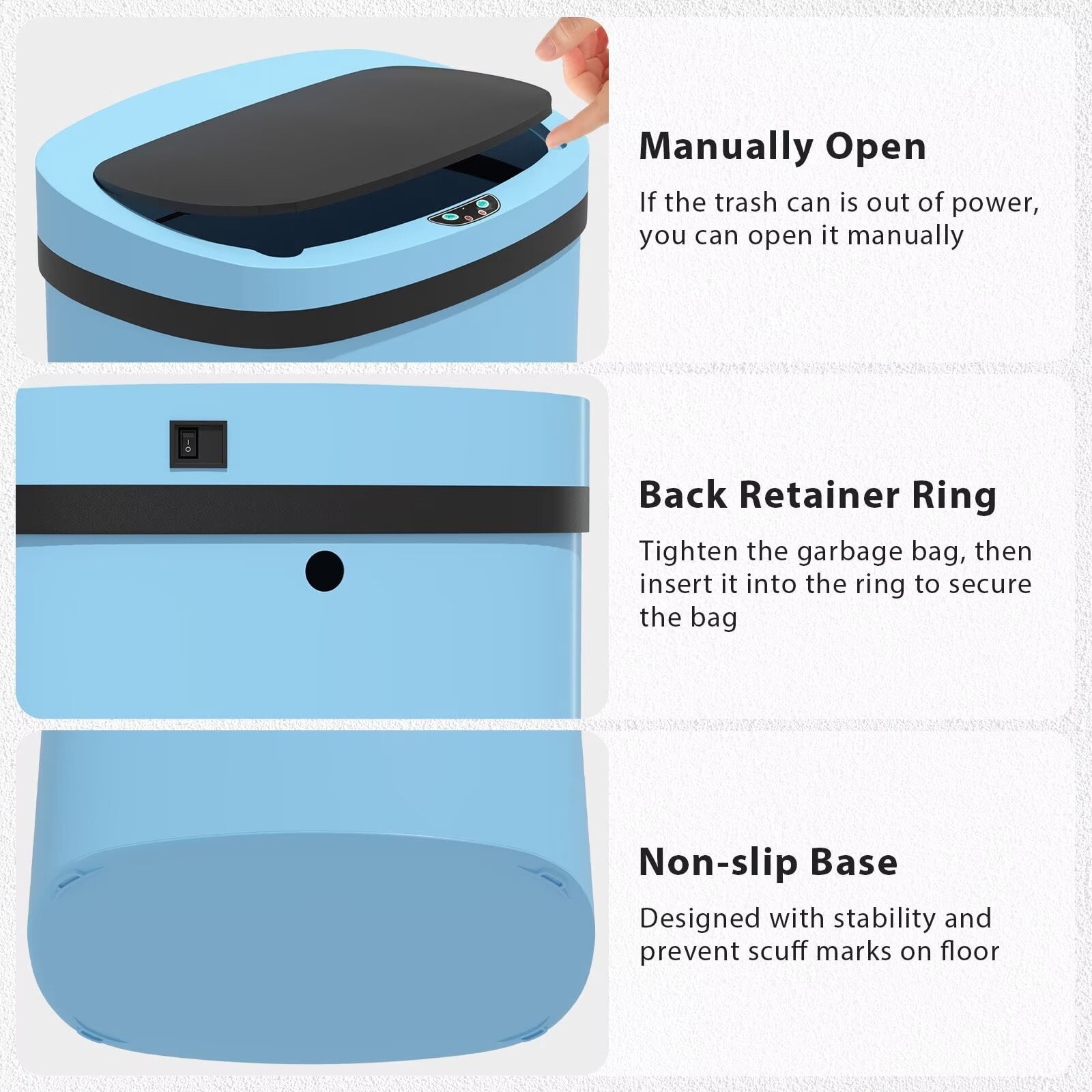 CL.HPAHKL Kitchen Trash Can 13 Gallon, Touchless Automatic Garbage Can with Lid, Motion Sensor Trashcan for Kitchen Bathroom Office, Blue