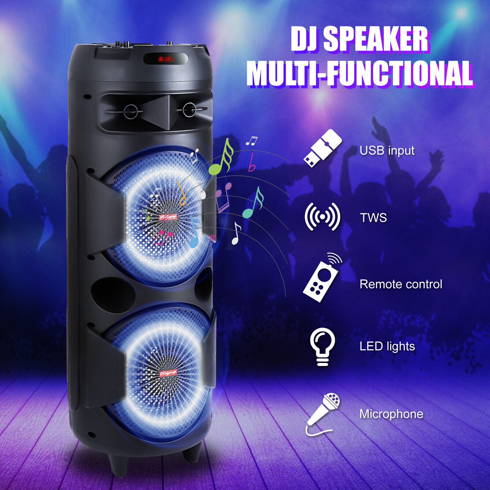 BEYGO Portable Party Speaker with Double Subwoofer Heavy Bass,Bluetooth 5.0 Wireless Outdoor Speaker with Mic, Stereo Sound, for Home, Party, Support FM Radio, Black