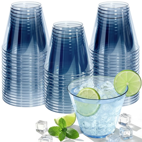 9 oz Clear Plastic Cups Blue Plastic Disposable Cups for Cocktail 50 Pack Fancy Cocktail Cup for Party Stemless Wine Glasses for Party Wedding