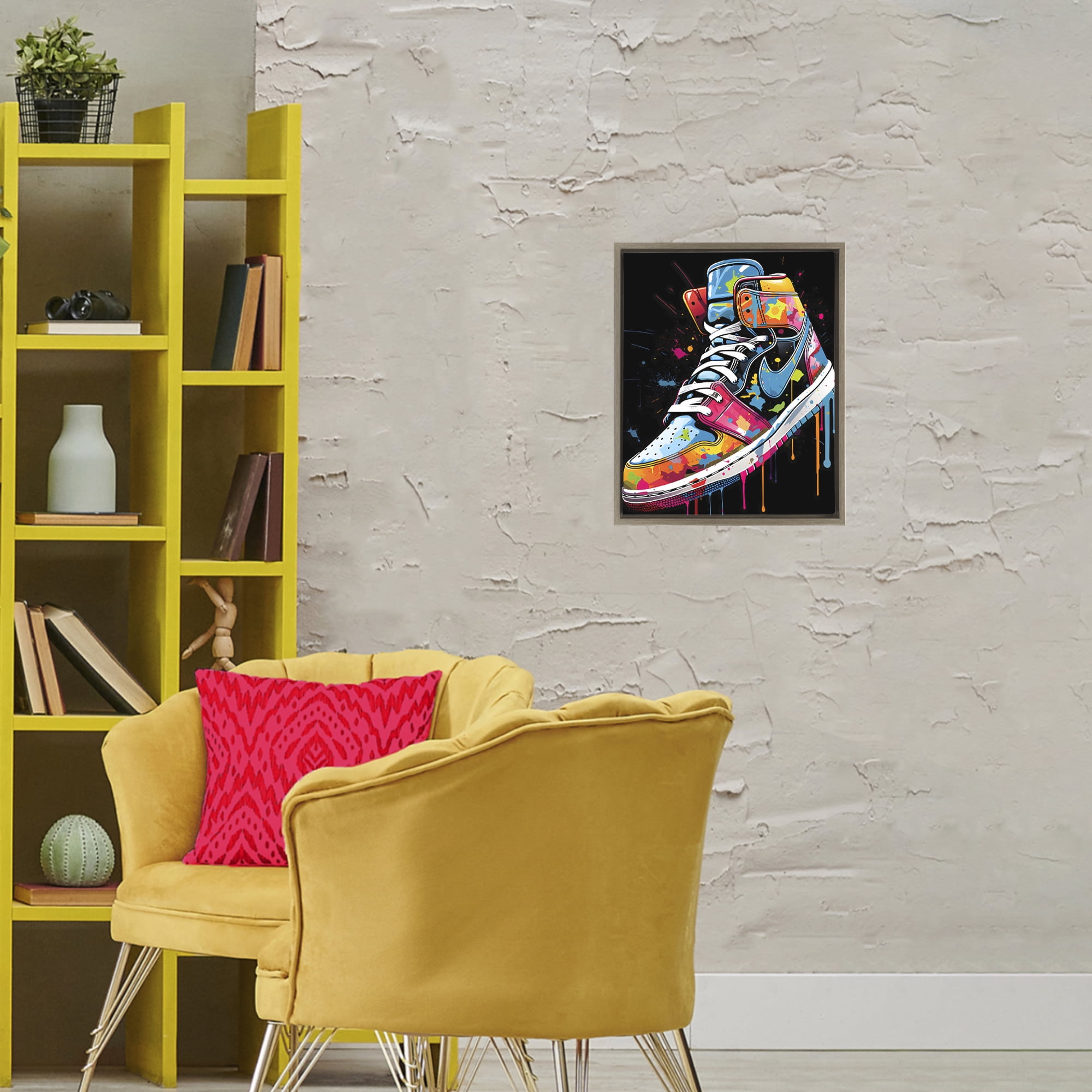 Stupell Industries Paint Drip High Top Sneakers Brown Framed Floater Canvas Wall Art, design by Creative Studio