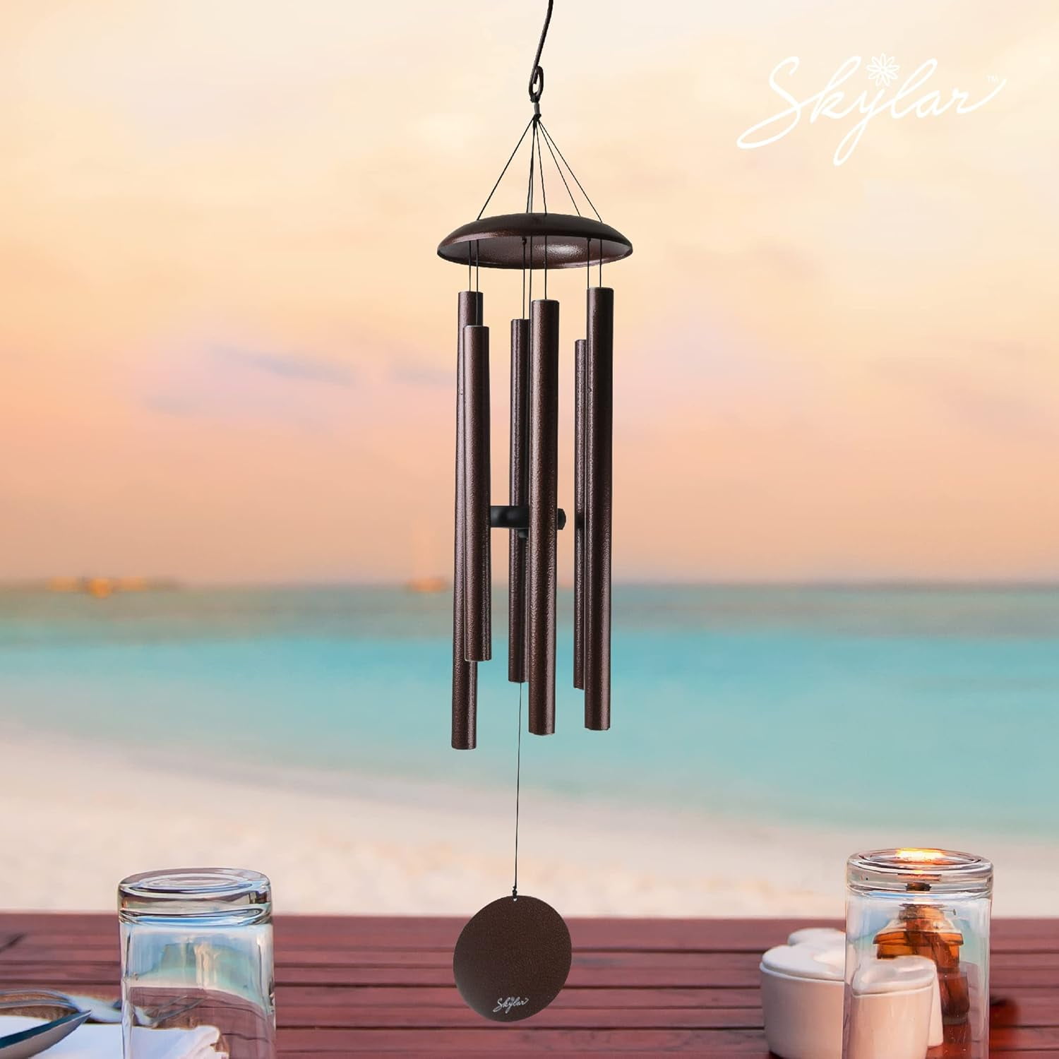 Skylar Aluminum Wind Chimes 38'' WindChimes for Outdoors, Brushed Copper Bells, Garden Patio Lawn Inspirational and Memorial Wind Deck Porch 6 Tuned Deep Tubes for Soothing Rich Sweet Relaxing Tones