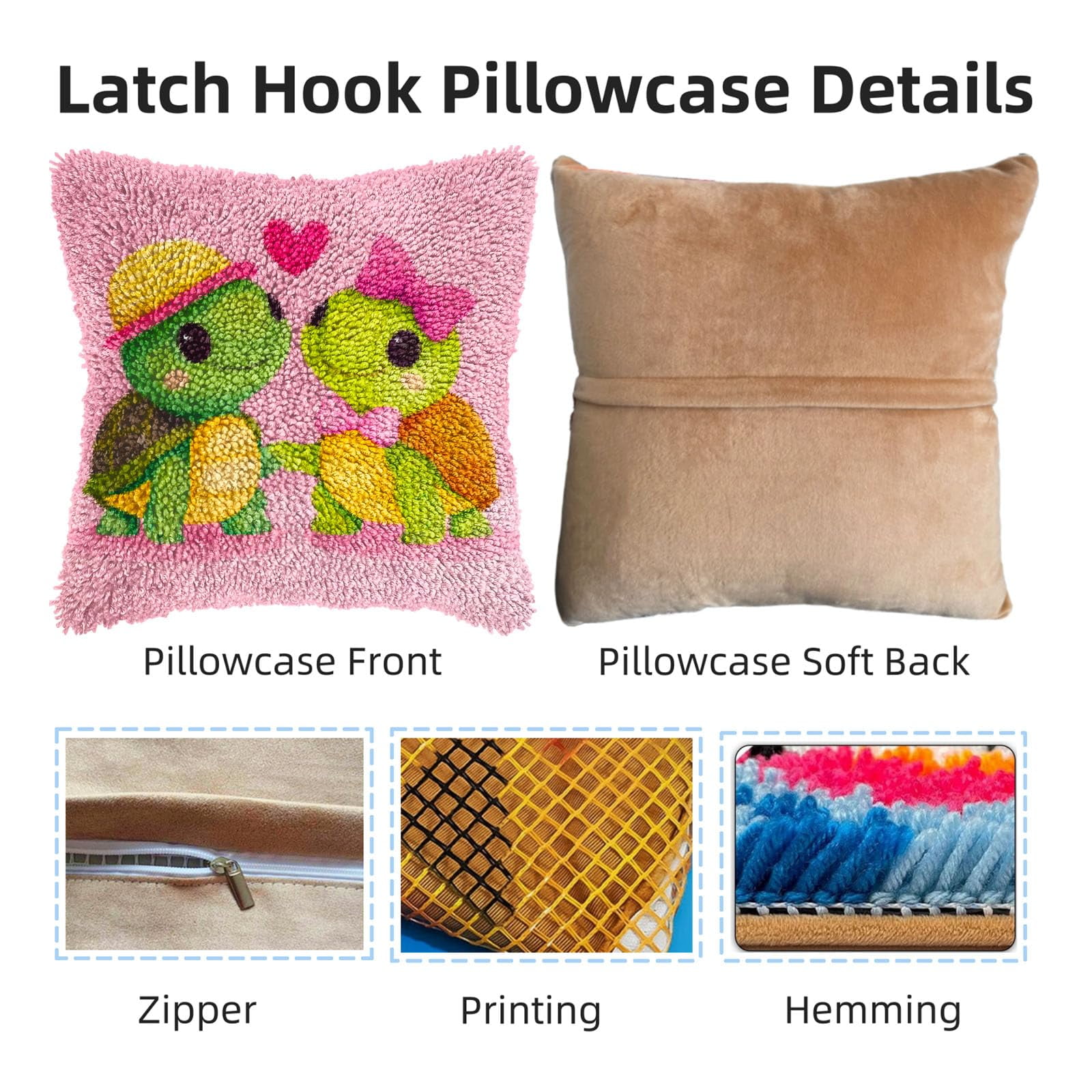 DIY Latch Hook Pillow Kits Cute Turtles in Love Printed Pillowcase Crochet Yarns Hooking Handmade Pillow Cover Cushion for Home Sofa Decoration 17x17inch-1