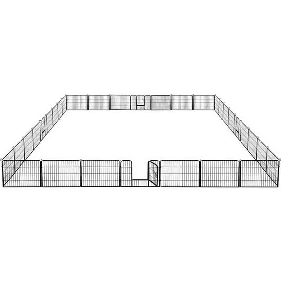 Alden Design 24"H Heavy Duty Black Iron Dog Playpen, 32 Panels