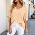 thumbnail image 4 of yillto Womens Blouse Summer V Neck Plain Short Sleeve Loose Top Causal Trendy Dressy Shirts Outfits, 4 of 6