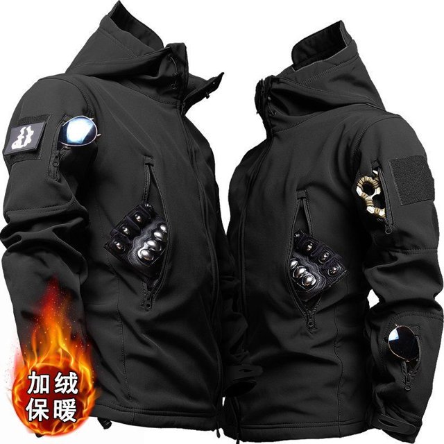 Tactical Jackets Shark Skin Soft Shell Hiking Clothes Outdoor Windbreaker Flight Pilot Hood Training Fleece Field Jacket Pants