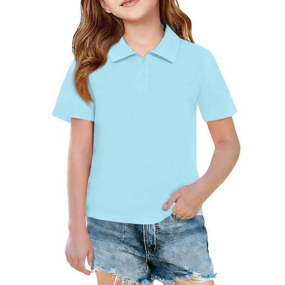 Lumtrix Girls Polo Shirts Quick Dry Collared Shorts Sleeve Uniform for Kids Lightweight Athletic Tops Light Blue 110