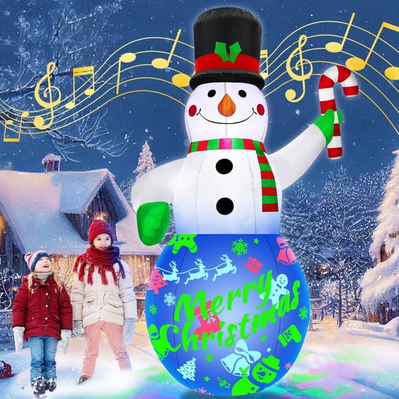 Muñeco de nieve inflable navideño de 7 pies con música y luces giratorias