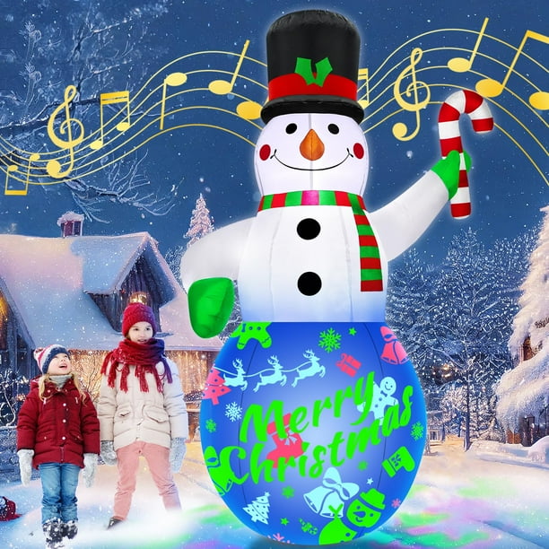 Muñeco de nieve inflable navideño de 7 pies con música y luces giratorias
