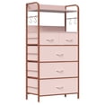 thumbnail image 2 of Coromose 5 Drawer Fabric Dresser for Bedroom, Chest of Drawers with Wood Top, Metal Frame & Open Shelf, Pink, 2 of 7