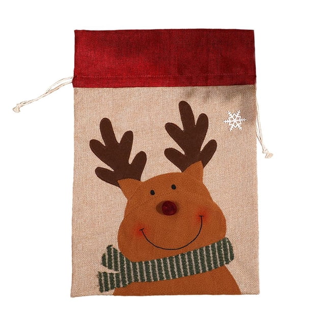 EZLIFE Bolsa de tela con cordón de muñeco de nieve navideño, bolsa de embalaje de dulces de alce, bolsa de Navidad pe J5D2