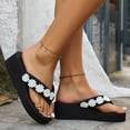 thumbnail image 5 of Rokment Womens Beach Platform Wedges Dress Slippers Sandals Black Boho Vacation Colorful Crochet Flower Height Increasing Flip Flops Summer Casual High Heel Slip on for Indoor Outdoor White Size 7, 5 of 7