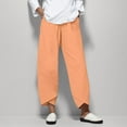 thumbnail image 2 of BKQCNKM Wide Leg Pants Woman Linen Pants Women Lounge Pants Women Pants Cotton Casual Female Casual Pants Orange L, 2 of 9