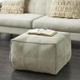 thumbnail image 2 of DecMode Patchwork Low Profile Square Gray Leather Pouf with Patchwork Design, 2 of 11