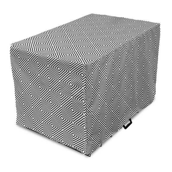 Geometric Rhombus Dog Crate Cover, Repetitive Pattern of Simplistic Nested Outline Shapes Symmetry, Easy to Use Pet Kennel Cover Small Dogs Puppies Kittens, 7 Sizes, Charcoal Grey White, by Ambesonne