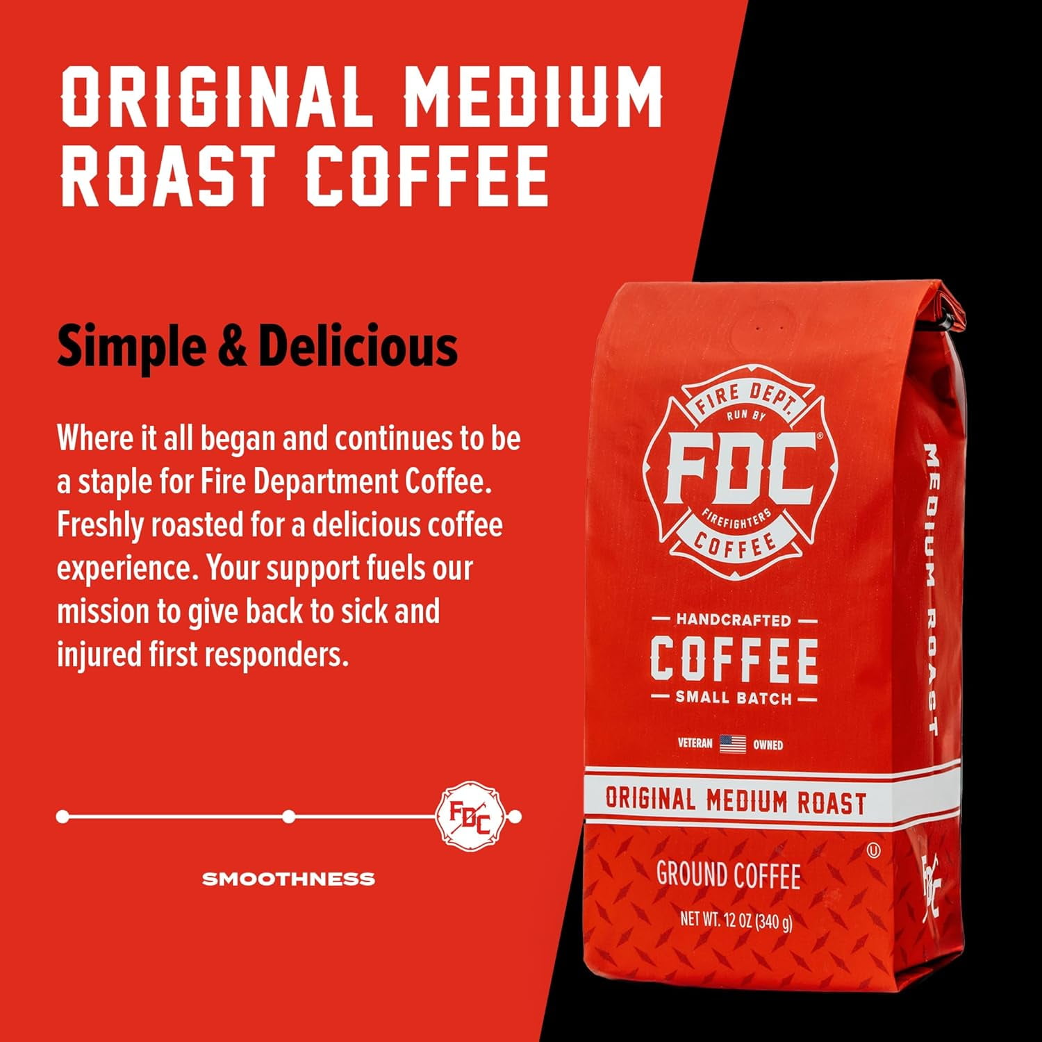 (3 pack) Fire Department Coffee, Original Medium Roast, Premium Ground Coffee, 12 oz