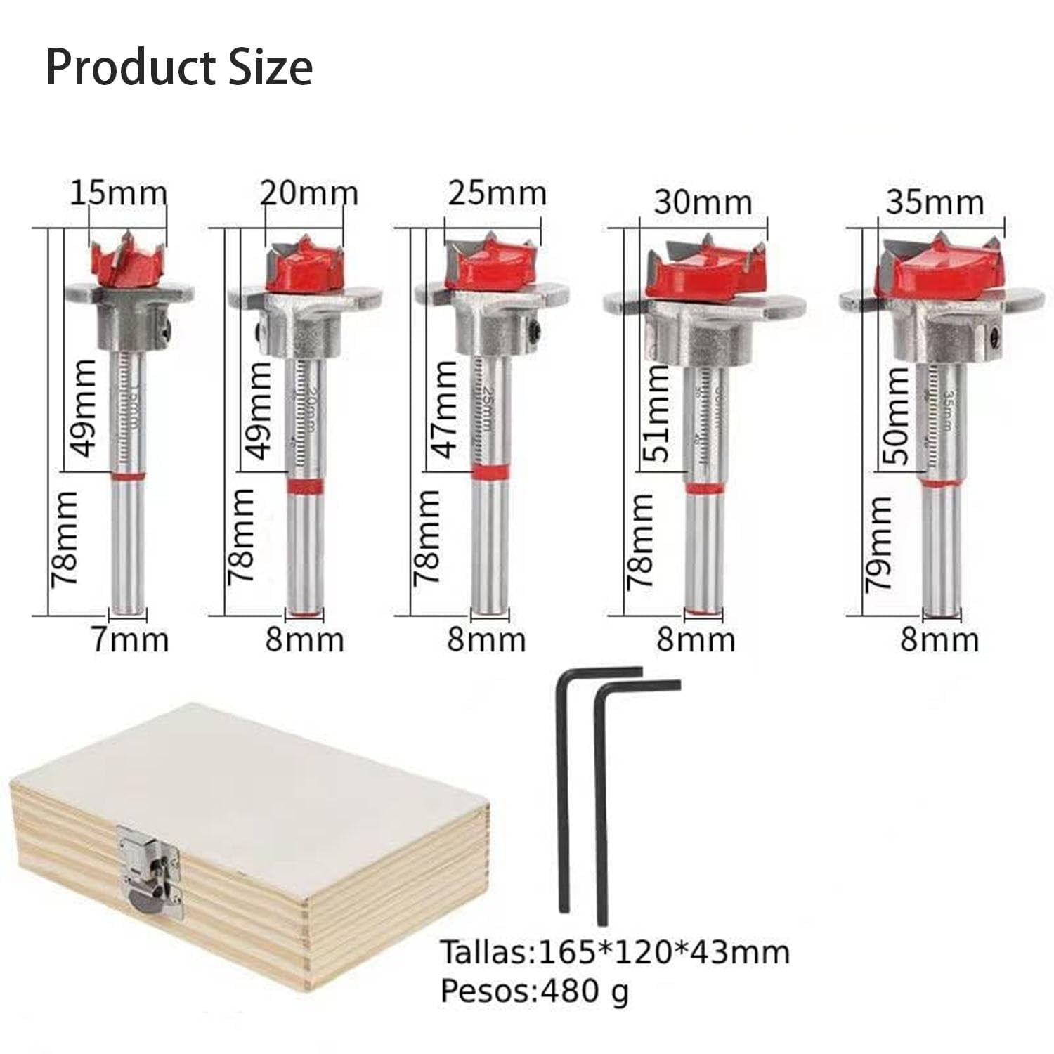 5Pcs Drill Bit Set Adjustable Positioning Woodworking Hinge Hole Drilling Boring Bit Wood Auger Cutter Hexagon Wrench (15/20/25/30/35mm)