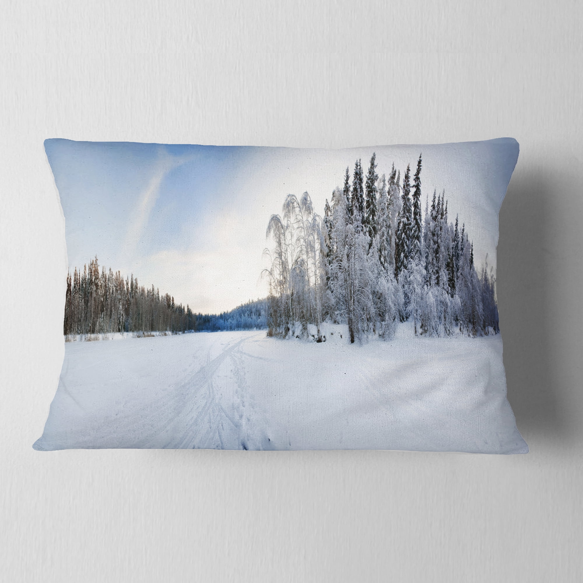 Designart Winter Field Landscape - Photography Throw Pillow - 12x20