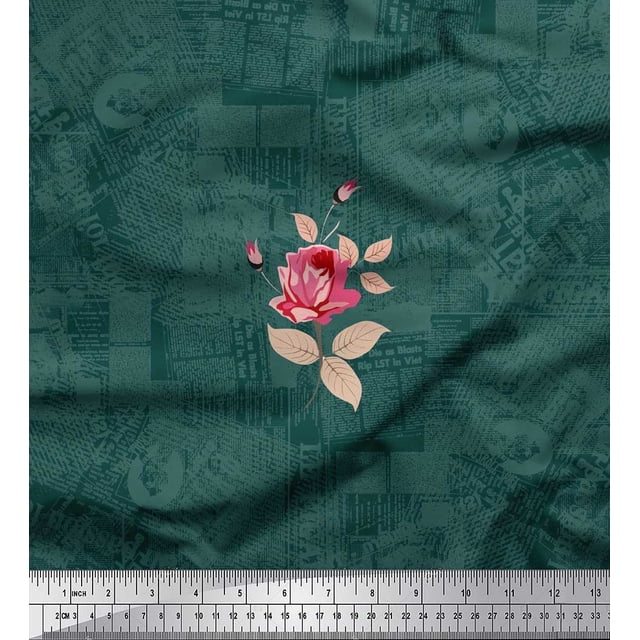 Soimoi Velvet Fabric Texture,Leaves & Rose Flower Decor Fabric Printed Yard 58 Inch Wide
