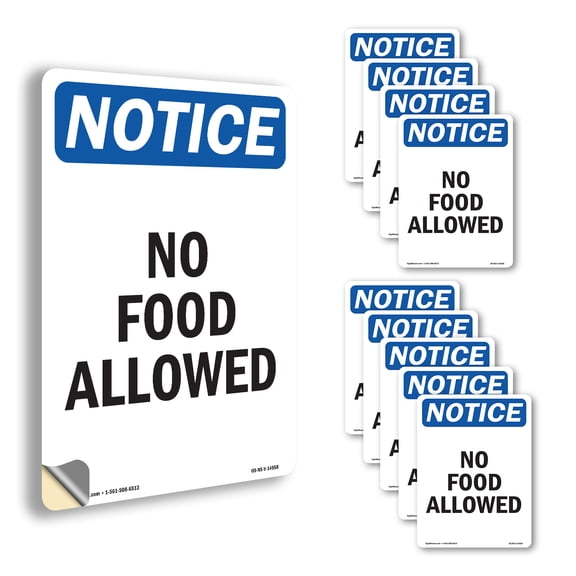 No Food Allowed OSHA Notice Vinyl Decal Label 14 Inch x 10 Inch - 10 Pack