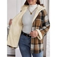 thumbnail image 5 of Women's Plaid Shirt Jacket, Long-Sleeved, Zip-Up Fleece Hooded Coat, Warm Overcoat Khaki Checkered S, 5 of 7