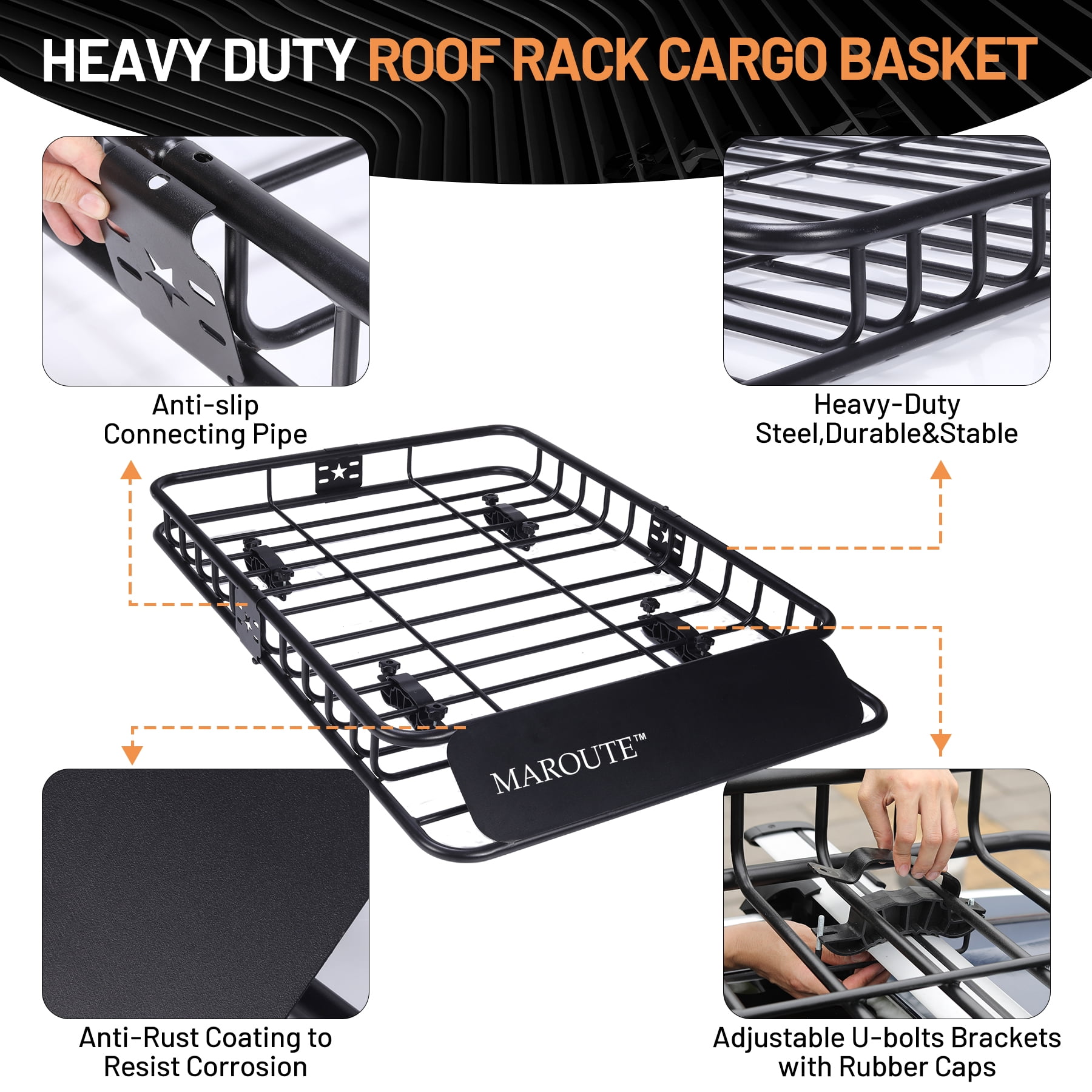 Mekek Heavy Duty Rooftop Cargo Carrier Rack 200 lbs, Steel Black, 51 x 36 Inch