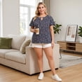 thumbnail image 3 of GRACE & GRANDEUR Women's Plus Size Keyhole Neck Flared Short Sleeves Floral Chiffon Shirt Blouses 1X Navy Blue, 3 of 8
