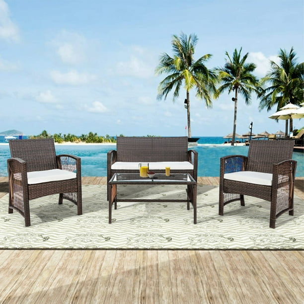 4Piece Patio Furniture Sets Clearance in Patio & Garden, Outdoor Wicker Sofa Rattan Chair