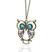 Fashion Classic Style Big Eyes Crystal Owl Design Sweater Chain Pendant Necklace