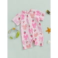 thumbnail image 3 of Argulvti Toddler Girl Rash Guard Swimsuit Cherry/Bow Print Zipper Short Sleeve Zip Up Bathing Suit, 3 of 7