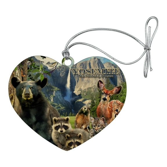 Yosemite National Park California CA Animals Bear Raccoons Beaver Chipmunks Heart Love Wood Christmas Tree Holiday Ornament